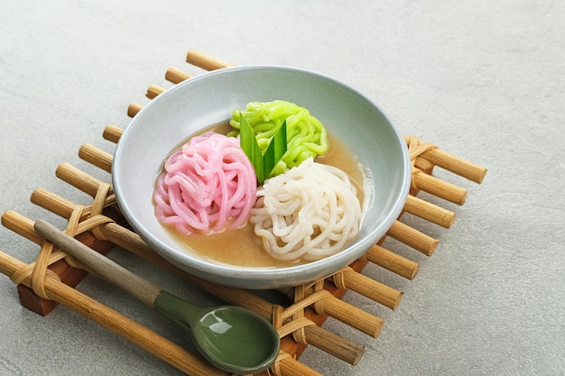 Putu Mayang is traditional Indonesian snack made from rice flour with coconut milk and palm sugar