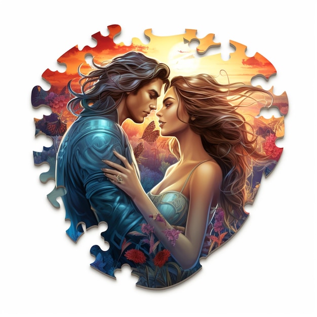 Puzzel met een liefdesthema op een witte achtergrond