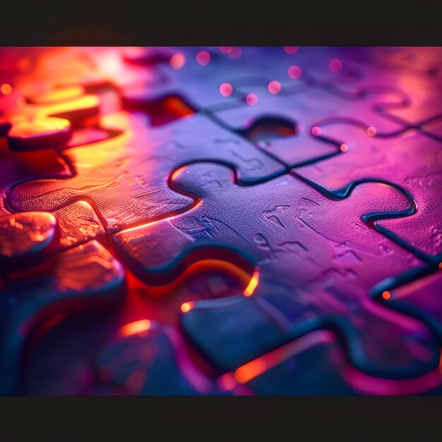 Puzzel met neonverlichting en waterdruppels