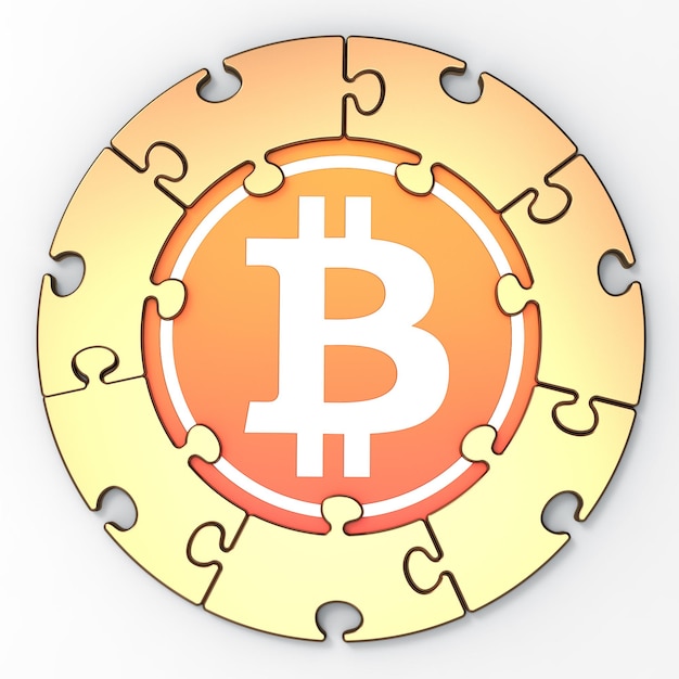 Bitcoin puzzle. illustrazione 3d