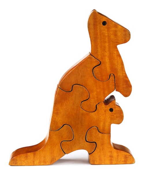 Puzzle blocks make a kangaroo over white background