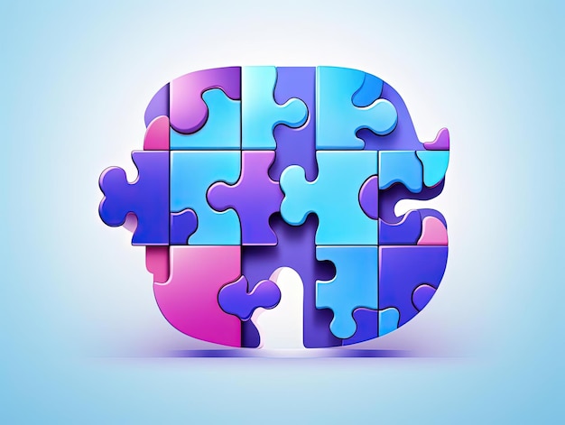 puzzle brain icon in blue and purple colors in the style of progressive academia