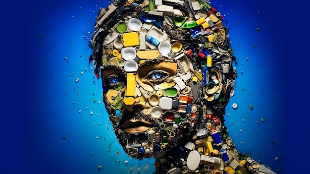 puzzle face Art portrait made from plastics garbage