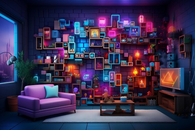 Foto puzzle game room unisex met puzzle cubes licht decor en br trending achtergrond kamer decoratief