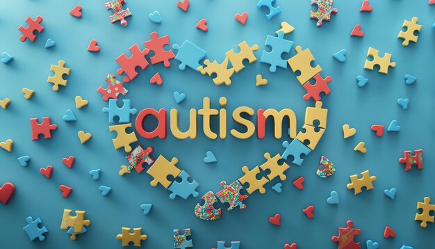 Photo a puzzle heart with the word autism written on it by ai generated image