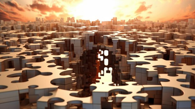 Photo a puzzle piece is in the middle of a city ai