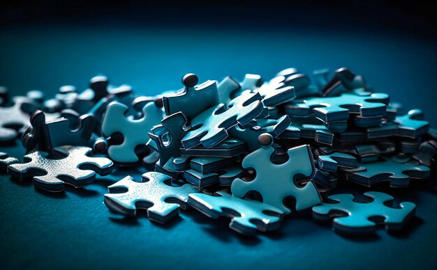 Puzzle pieces on blue background stock image