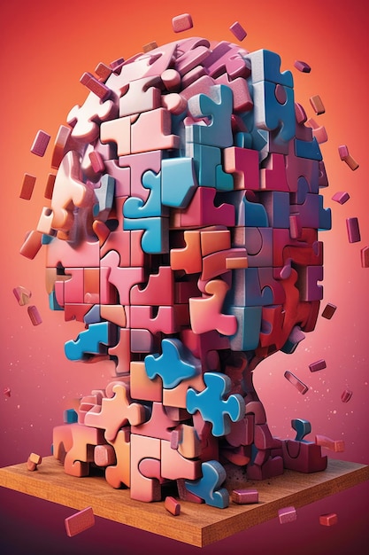 Puzzle pieces forming a brain representing problemsolving created with generative ai
