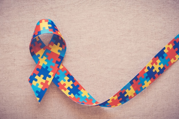 Photo puzzle ribbon for autism awareness