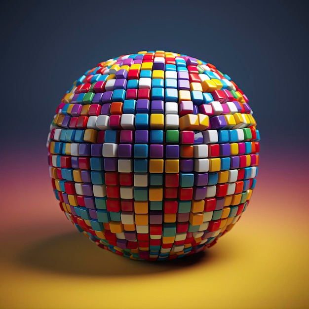 A puzzle sphere with small colored cubes