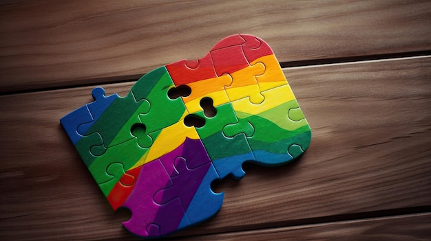 A puzzle with a rainbow pattern on it