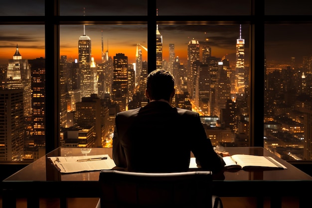 Озадаченный вдумчивый бизнесмен сидит за своим рабочим столом в офисе Бизнес-концепция
