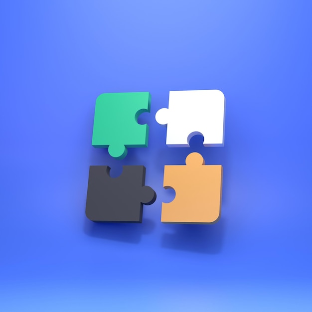 Puzzles on a blue background The concept of teamwork 3d render