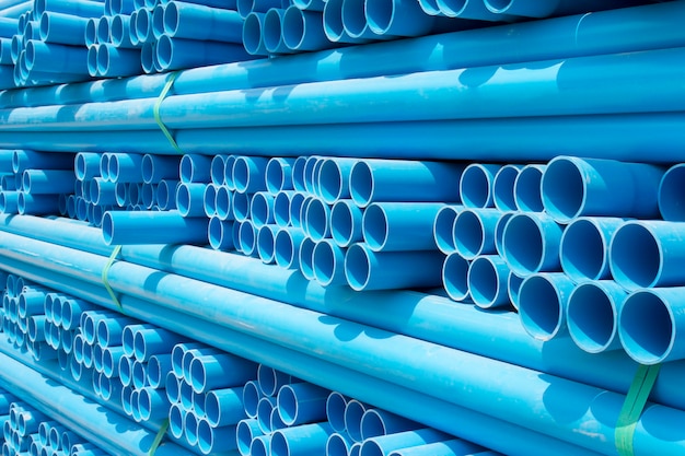 PVC pipes stacked in construction site