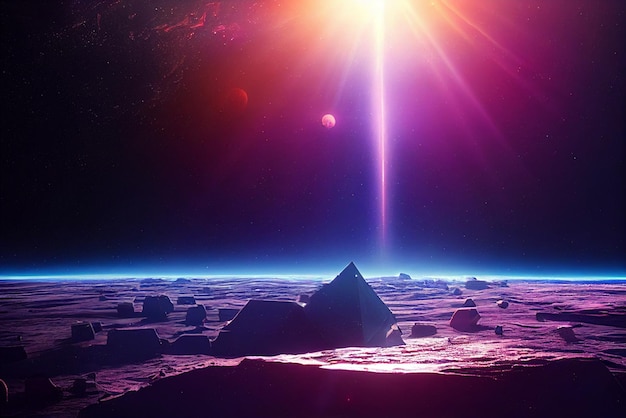エイリアンの惑星スペース デジタル アート イラストのピラミッド