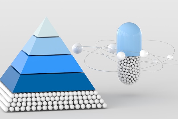 ピラミッドとカプセルの 3 d レンダリング