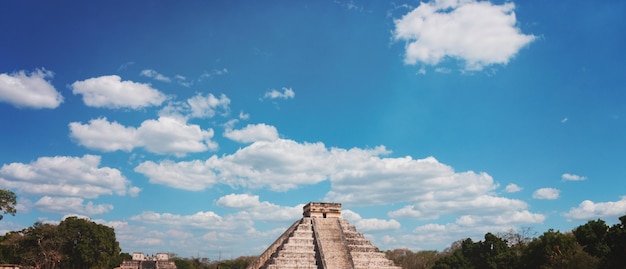 Pyramid and city in ruins in Tulum Mexico