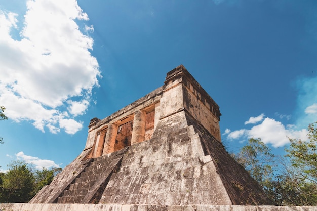 Pyramid and city in ruins in Tulum Mexico