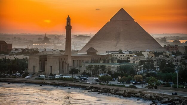 Photo pyramid complex in aswan city by the nile aerial view egypt