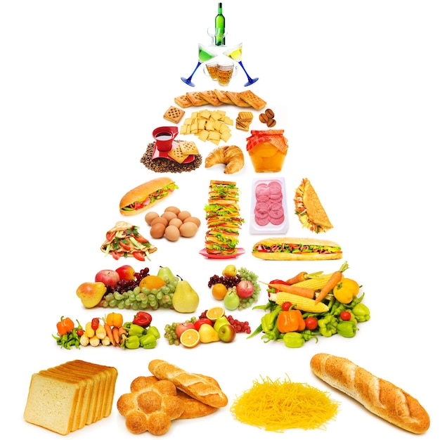 a pyramid of food including a pyramid that says fresh on it