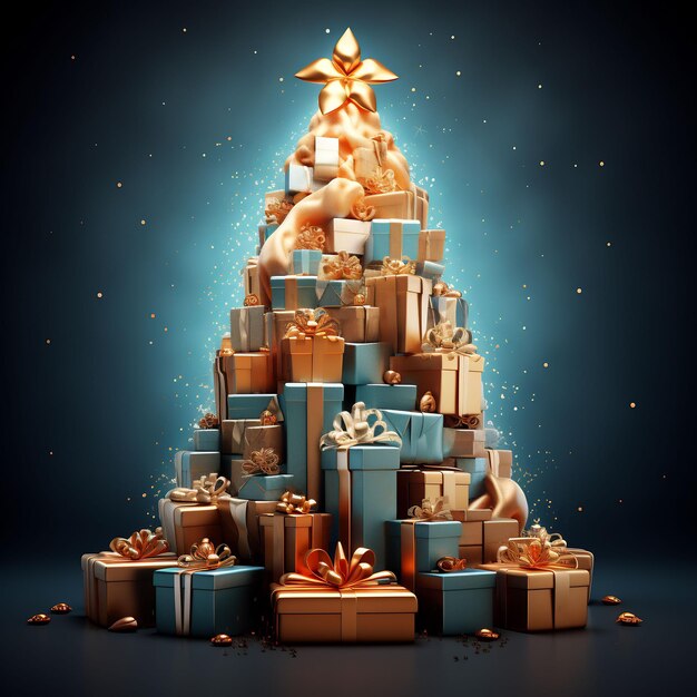 a pyramid of gift boxes with a star on the top