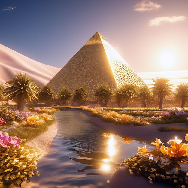 Pyramid of Giza in Egypt at sunrise