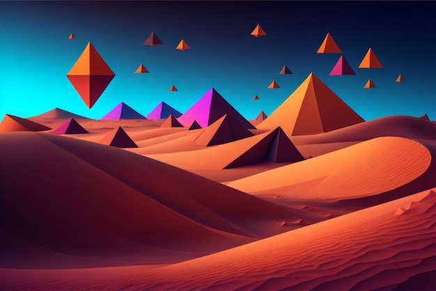 Pyramid illustration with night view landscape Generative AI