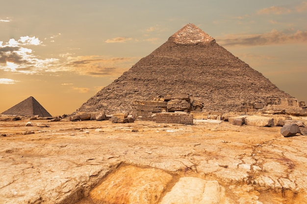 The Pyramid of Khafre and the Pyramid of Menkaure view in Giza Egypt