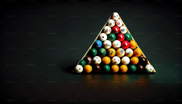 Photo pyramid made of billiard balls on dark background wit