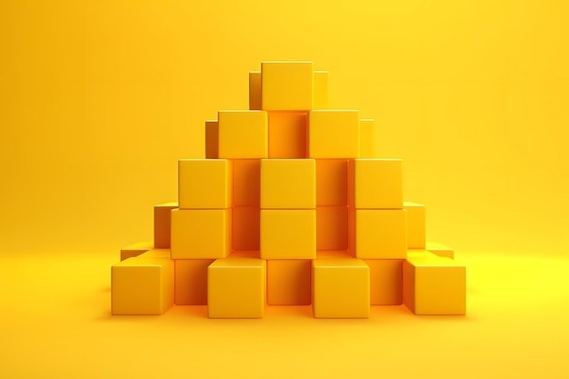A pyramid made of cubes with one that says cube