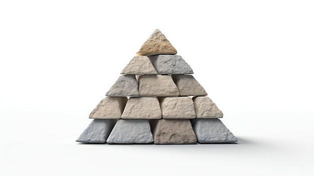 A pyramid made of rocks on a white background