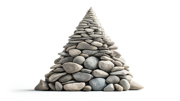 A pyramid made of rocks on a white background