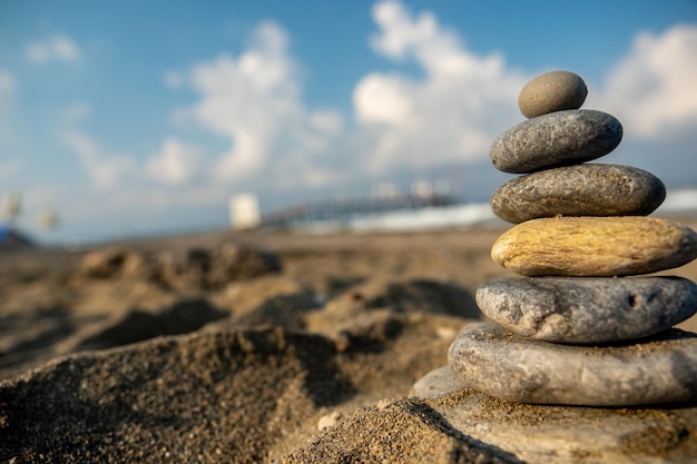 Pyramid of pebbles on the beach