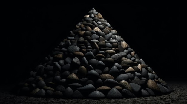 Pyramid of pebbles on a dark background generative ai