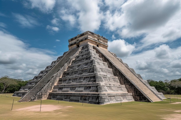 pyramid ruins with blue sky