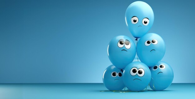 pyramid of sad blue balloons on a blue background blue monday copy space banner