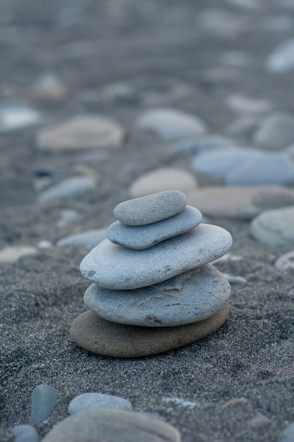 Pyramid of stones. Balanced Zen Stones.