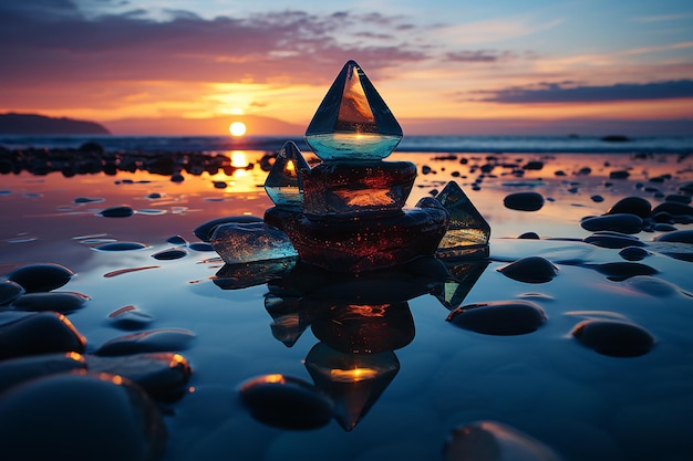 Foto piramide di pietre sulla spiaggia