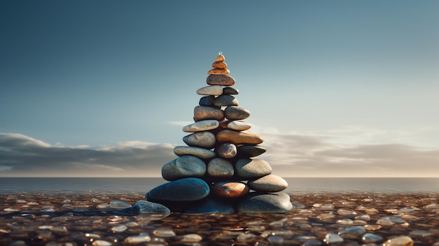 Foto piramide di pietre isolate su uno sfondo nero