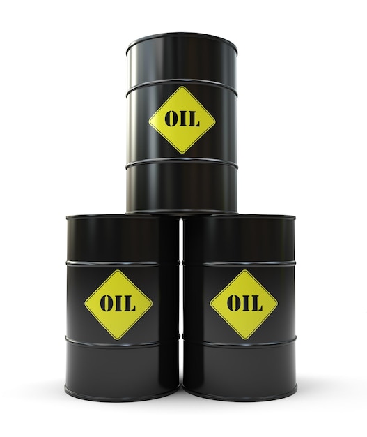 Pyramid of three black oil barrel