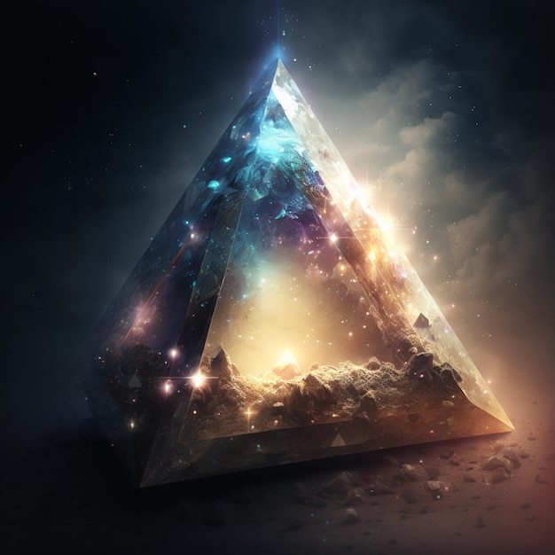 A pyramid with a blue and purple background and the word space on it.