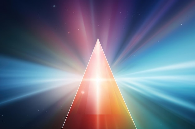 Photo pyramid with bright light shining gradient of blue and pink with starry sky