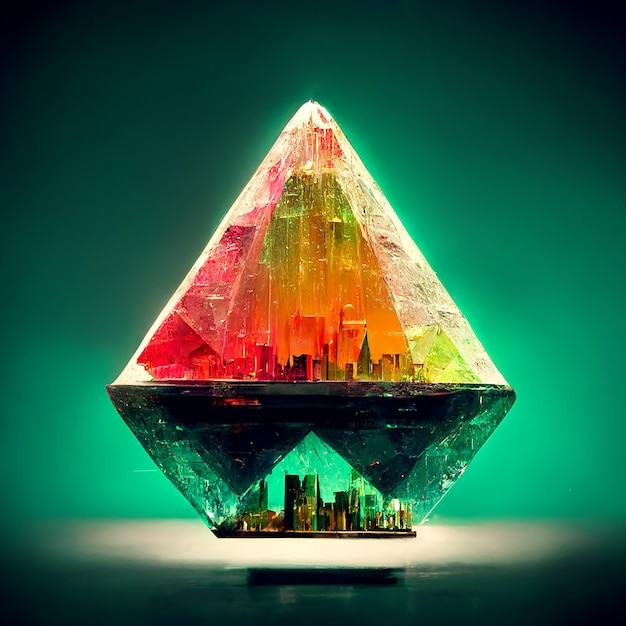 Foto una piramide con una città al centro