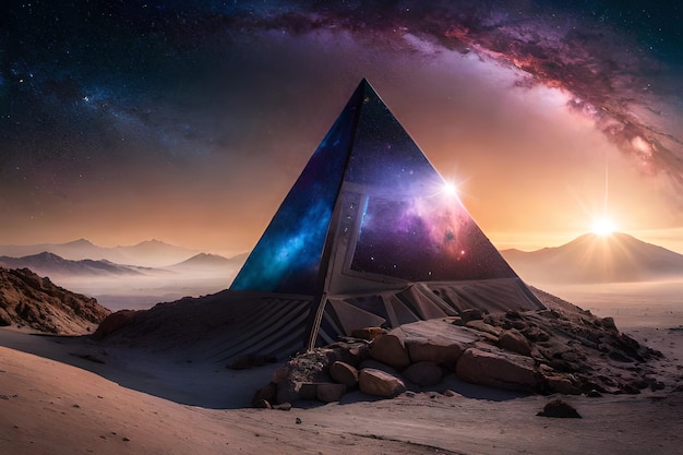 A pyramid with a galaxy in the center