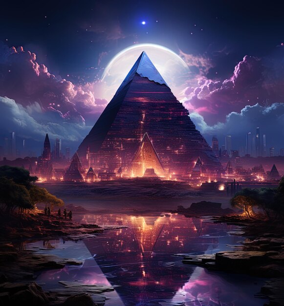 пирамида с пирамидой и луной на заднем плане
