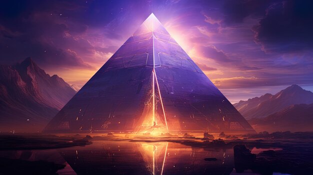 пирамида с солнцем за ней