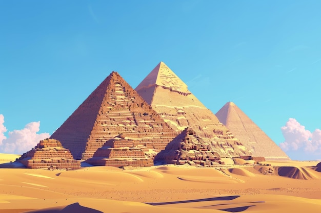 Pyramides van Giza oude farao's graven in Afrika Historische gebouwen in Egypte Wereldwonderen Monumenten van de oude architectuur moderne illustratie