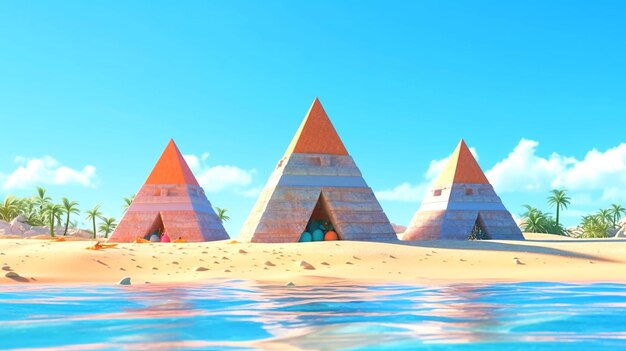 Photo pyramids are shown standing in a desert