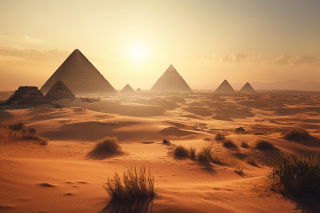 The pyramids of egypt at sunset