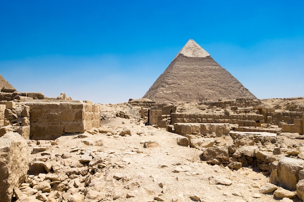 Pyramids with a beautiful Blue sky  of Giza in Cairo, Egypt.